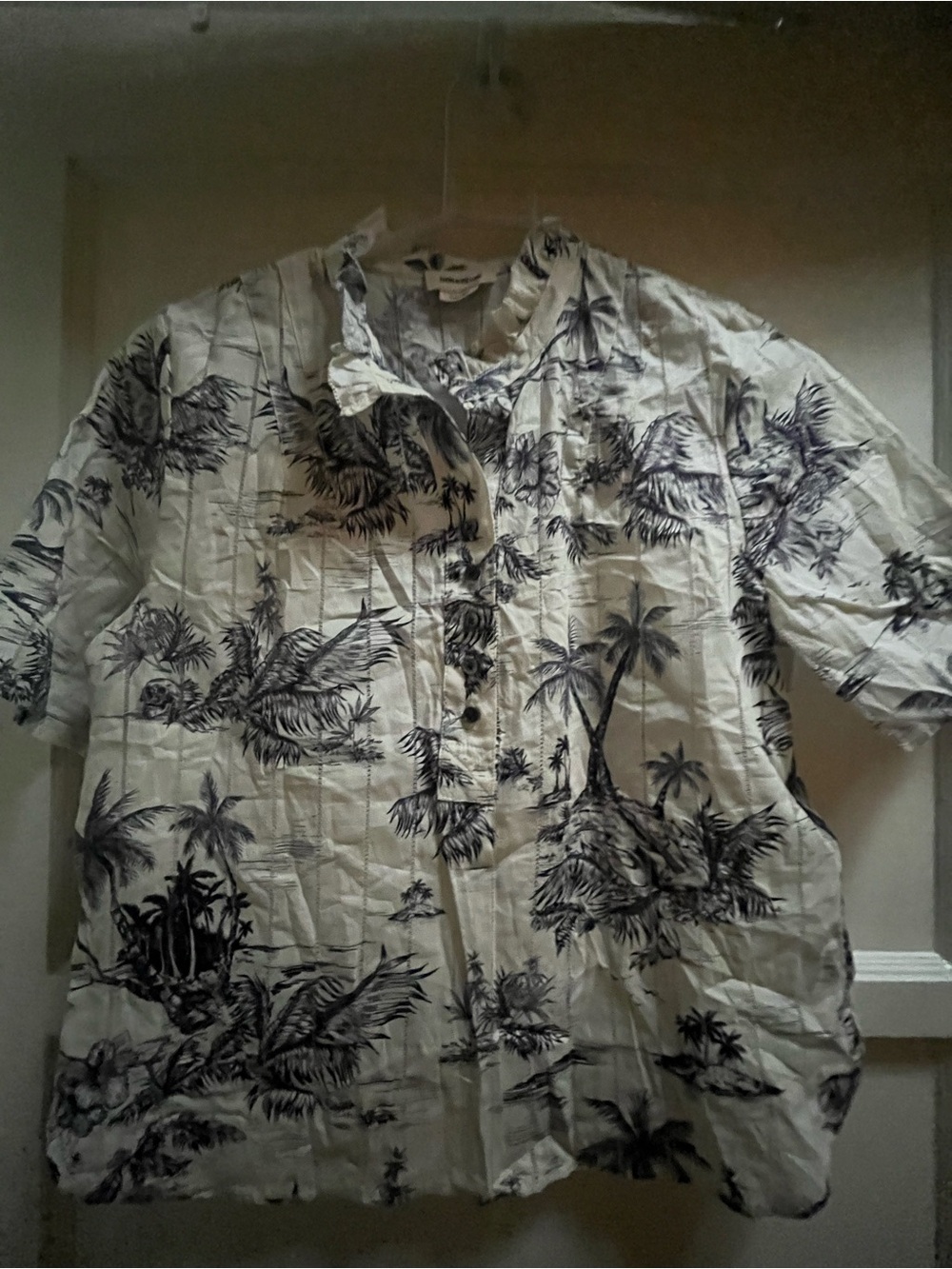 Zadig & Voltaire Short-Sleeve Ecru- with Black Tropical Print Size Large NEW